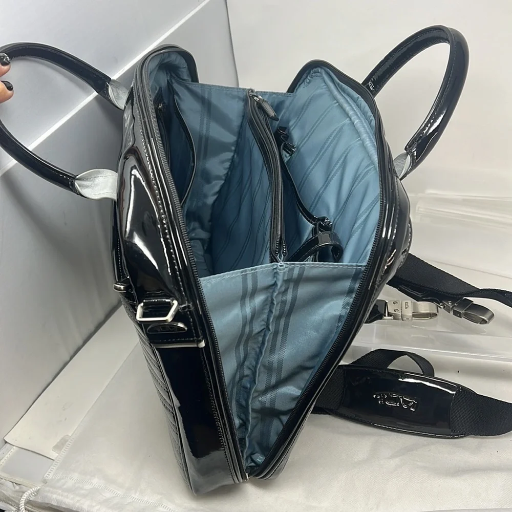 Tumi Black Patent Leather Laptop Shoulder Bag